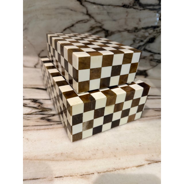 Modern Wood & Resin Inlaid Boxes, Pair For Sale - Image 3 of 7