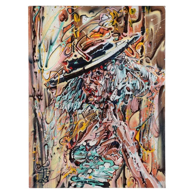 "Portrait of a Woman With Hat" Contemporary Modernist Abstract Figurative Oil Painting by Costain For Sale - Image 9 of 9