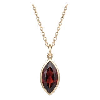 Natural Marquise Cut Garnet Pendant Necklace – Bezel Set Gemstone Birthstone Pendant For Sale