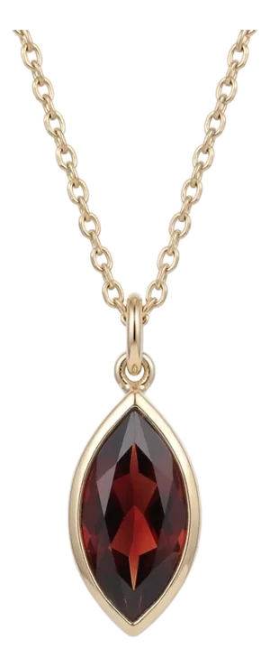 Natural Marquise Cut Garnet Pendant Necklace – Bezel Set Gemstone Birthstone Pendant