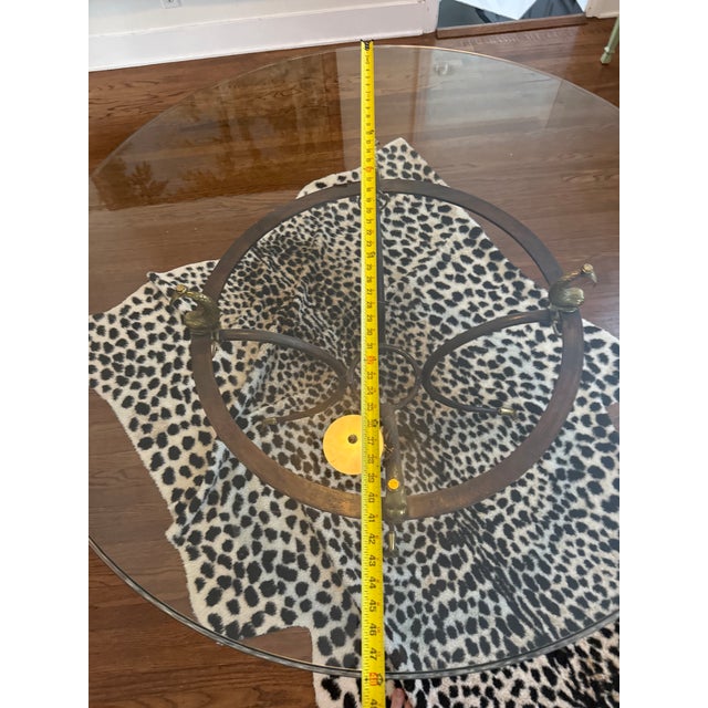 Hollywood Regency Vintage Hollywood Regency Dolphin / Koi Fish Glass Dining Table – 48” Round For Sale - Image 3 of 8