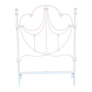 Vintage Mid 20th Century Elliotts Design White Enamel Wrought Iron Brass Headboard Twin For Sale