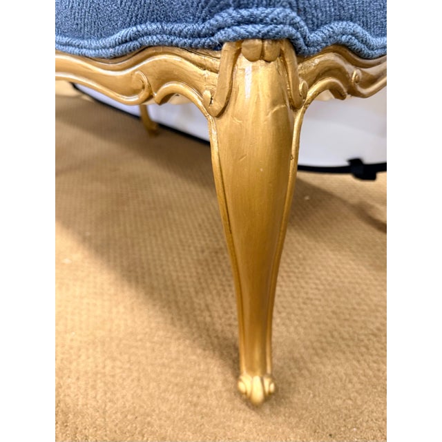 Mid 20th Century Giltwood Louis XV Style Long Blue Upholstered Bench, Window Seat For Sale - Image 5 of 7