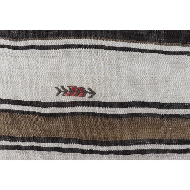 Mid 20th Century Vintage Turkish Kilim Rug With Ivory, Brown and Dark Stripe Bands For Sale - Image 5 of 11