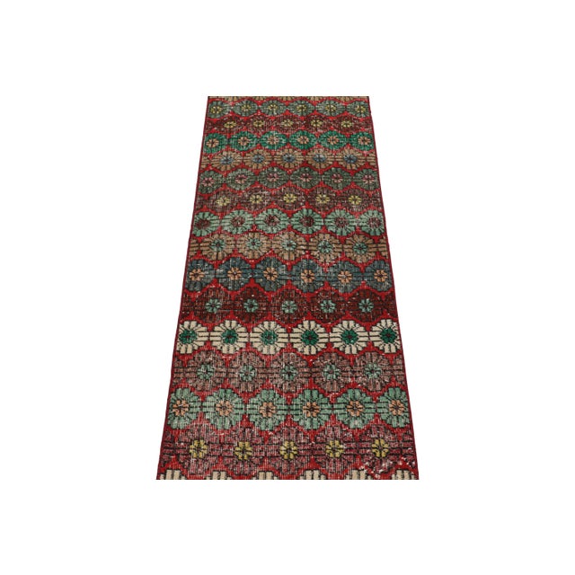 1960s Vintage Zeki Múren Runner in Red, With Colorful Floral Patterns From Rug & Kilim For Sale - Image 5 of 7