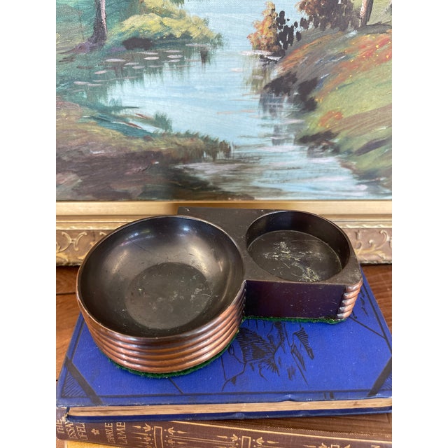 1930s 1930s Style Art Deco Machine Age Copper Toned and Possibly Bakelite Double Ashtray With Streamlined Ribbed Design For Sale - Image 5 of 8