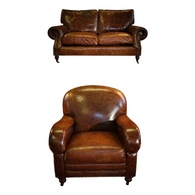 Balmoral Sofa and Armchair in Leather from Timothy Oulton, 2010s, Set of 2 For Sale