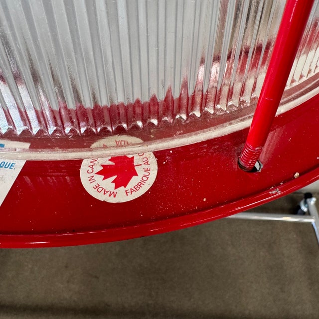 Vintage Ribbed Holophane Pendant Lamp W/ Red Metal Frame #1 - Made in Canada For Sale In Los Angeles - Image 6 of 10