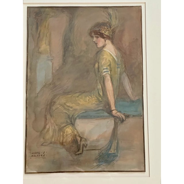 Exceptional, finely detailed watercolor from Ludwig O. Holberg, Norway, born 1870. Known for painting and illustrations....