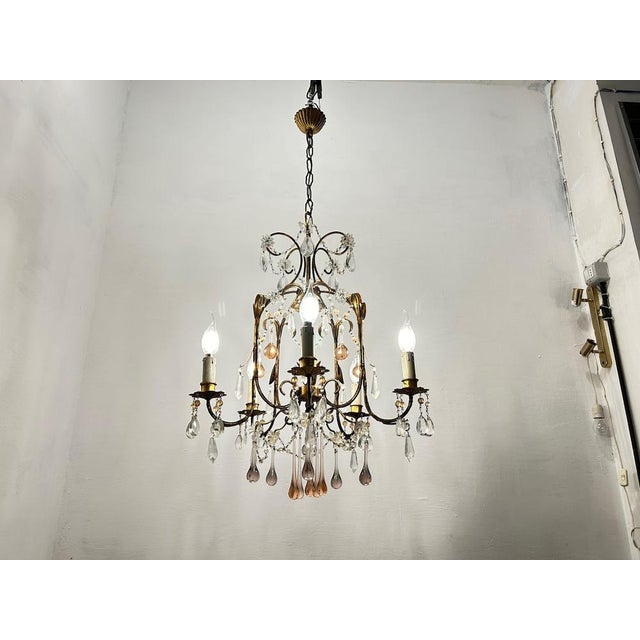 Silver Florentine Gold Gilded Murano Glass Chandelier, 1960s For Sale - Image 8 of 14