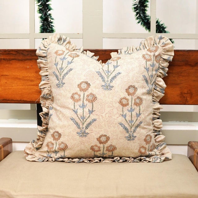Enhance your living space with the Amitab Block Print Boho Frill Pillow Cover. Handcrafted from a premium linen blend,...