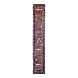 Antique Red Traditional Geometric Malayer Handknotted Wool Carpet Rug For Sale