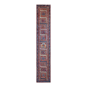 Antique Red Traditional Geometric Persian Malayer Handknotted Wool Carpet Rug