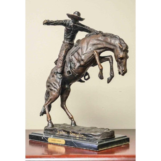 Bronze Wooly Chaps Bronze Sculpture on Marble Base, after Frederic Remington For Sale - Image 8 of 12