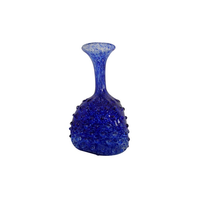 Italian Blue Bubble Glass Vase, 1960s For Sale