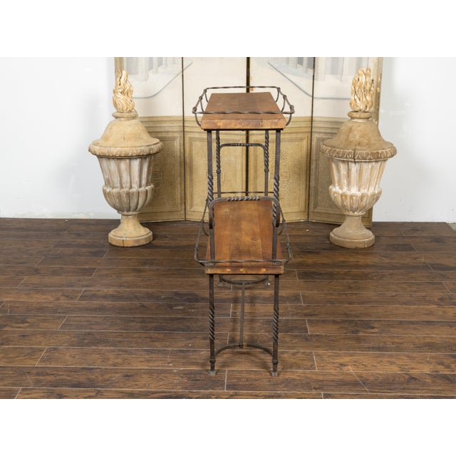 Wood American Midcentury Metal and Wood Two-Tiered Shelving Unit with Twisted Motifs For Sale - Image 7 of 12