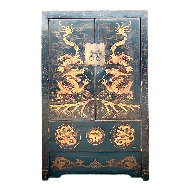 Vintage Asian Hand Painted Dragon Cabinet For Sale