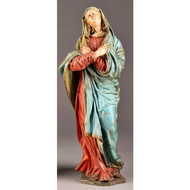 Baroque Italian Artist, Mary and John, 17th Century, Wood Sculptures, Set of 2 For Sale - Image 3 of 6