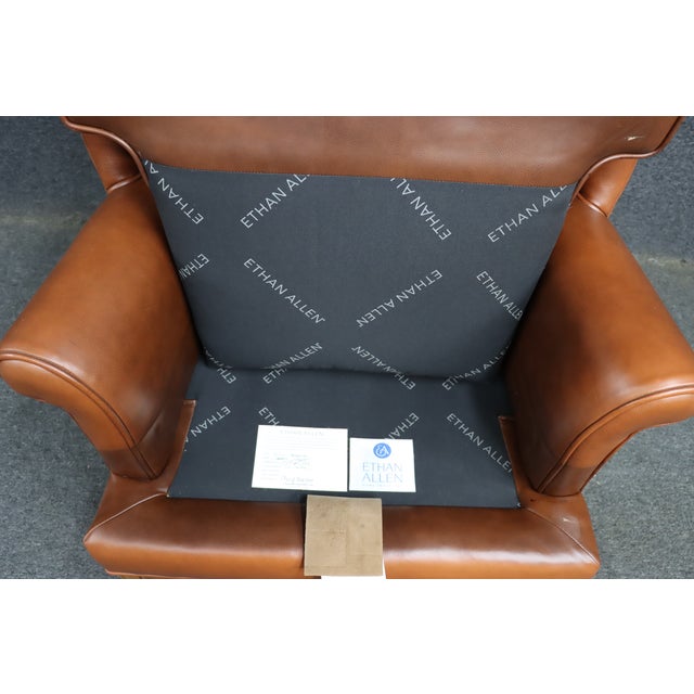 2010s Ethan Allen Leather Wingback Chair For Sale - Image 5 of 12