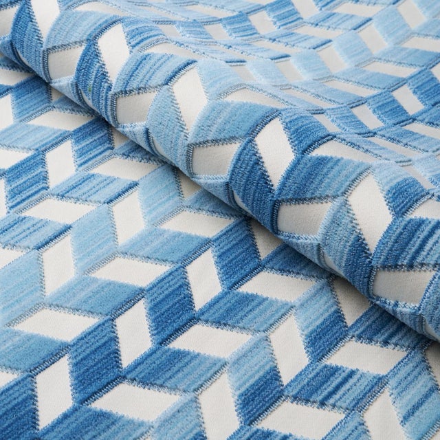 SAMPLE - Schumacher Chevron Strie Velvet Fabric In Porcelain For Sale