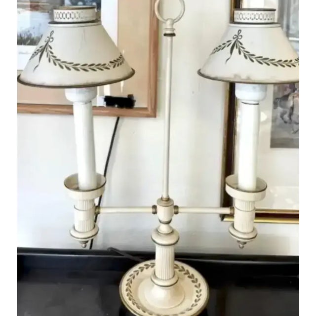 Mid Century Toleware Double Shade Lamp For Sale - Image 4 of 9