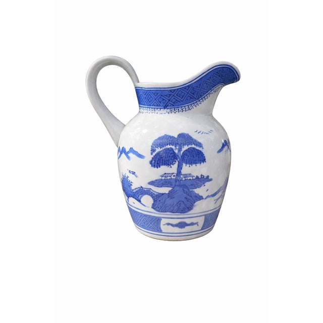 1970s Vintage Chinese Blue & White Canton Style Porcelain Pitcher For Sale - Image 5 of 5
