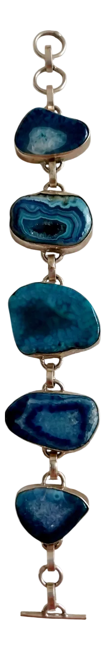 Vintage Silver Bracelet with Blue Agate Stones, 1970s