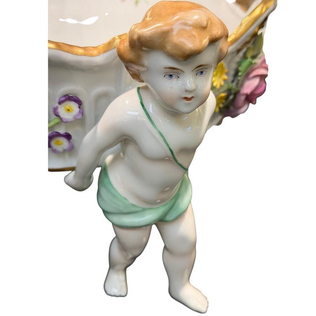 Von Schierholz Germany C. 1930–1945 Porcelain 4 Cherubs Handmalerei Centerpiece For Sale - Image 12 of 17
