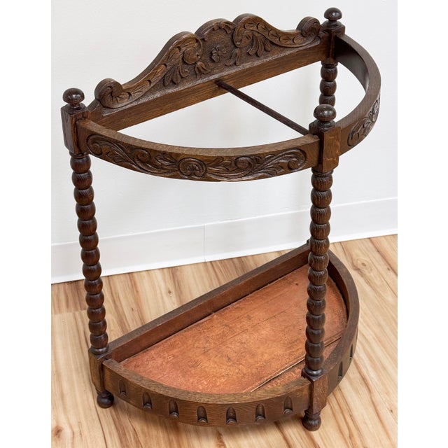 Antique English Edwardian Carved Wood Umbrella Stand For Sale - Image 4 of 8