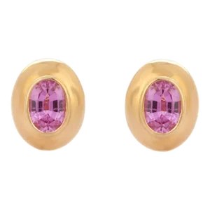 18k Solid Yellow Gold Pink Sapphire Studs Earrings - a Pair