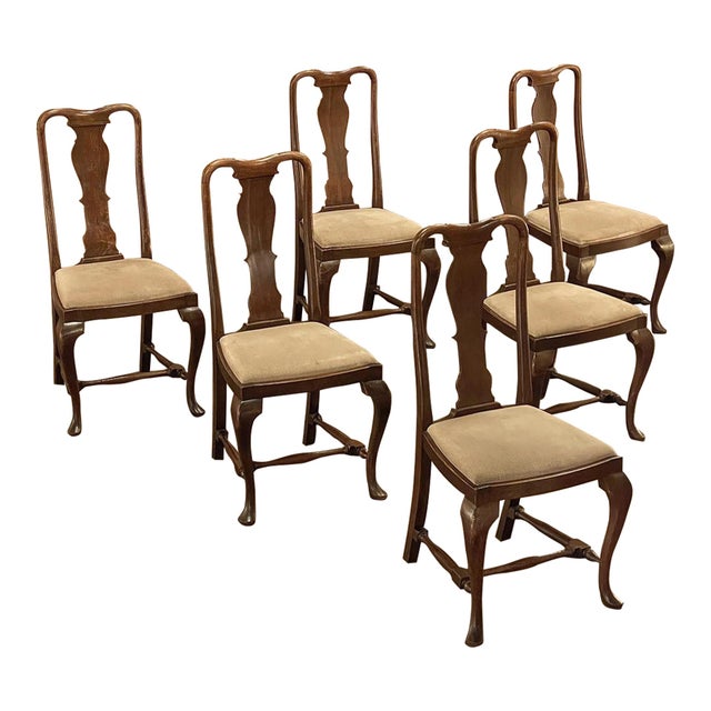 Set of 6 Antique Queen Anne Chestnut Dining Chairs For Sale - Image 4 of 18