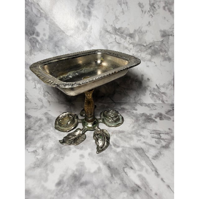 Silver and Brass Pedestal Soap Dish Floral Motifs For Sale - Image 4 of 12