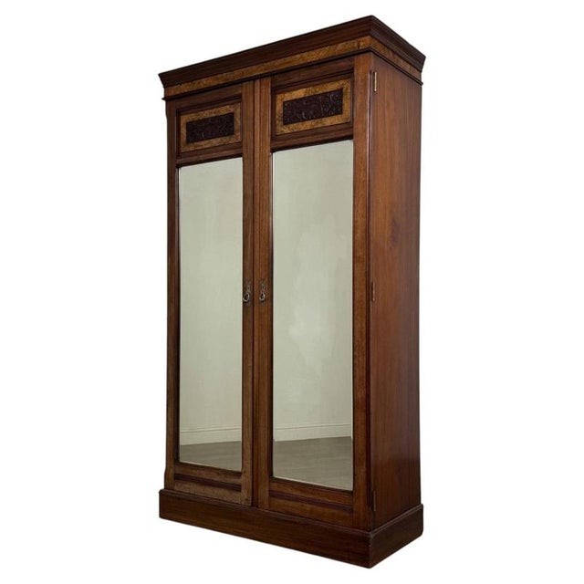 Antique Early 20th Century English Edwardian Walnut Wardrobe For Sale - Image 3 of 10