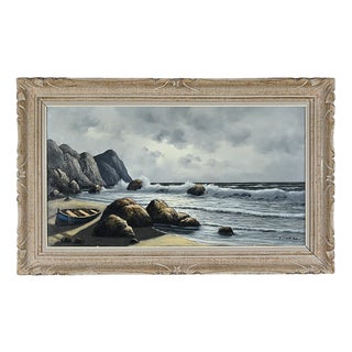 Carbu, Coastal Scene, 1950s, Oil on Canvas, Framed For Sale