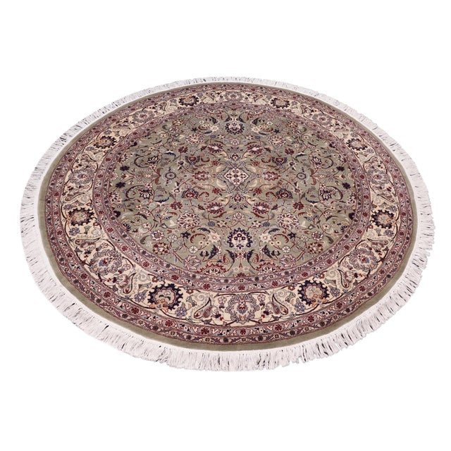 Beige Shabby Chic 1990's Pak-Persian Green/Beige Wool Round Rug- 6'1'' X 6'1'' For Sale - Image 8 of 9