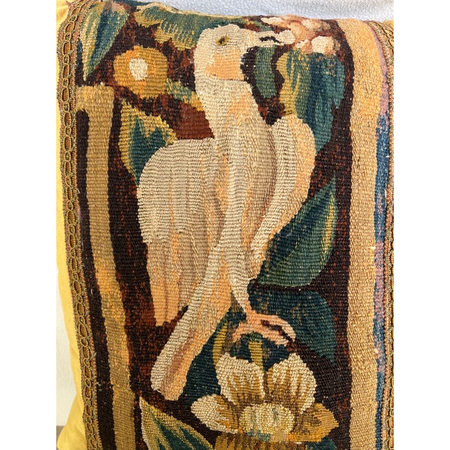 Traditional Pillow With 18th Century Tapestry - Bird Pecking at a Fruit For Sale - Image 3 of 8