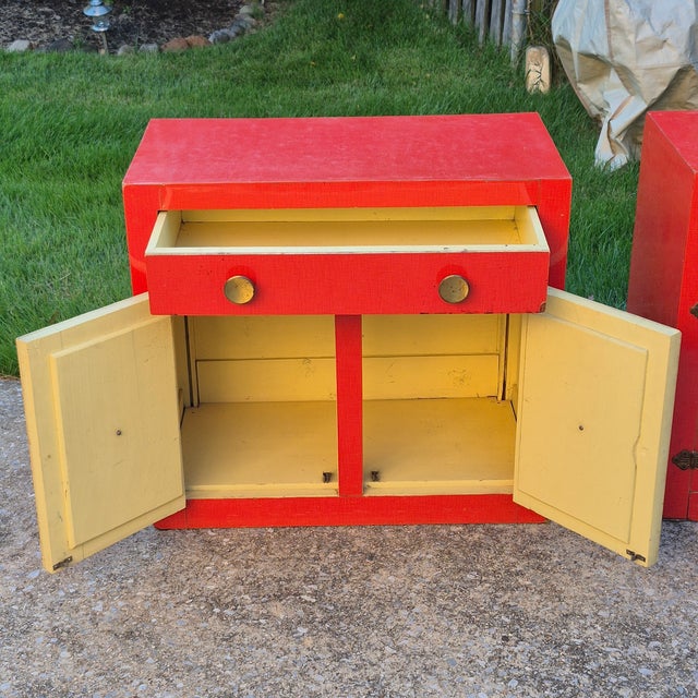 Mid Century Modern Asian Orange Red Laminate Cabinets Nightstands Side End Tables - A Pair For Sale In Washington DC - Image 6 of 12