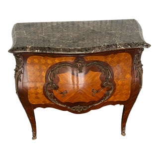 Mid 20th Century Vintage French Louis 16th Commode With Bronze Mounts and Marble Top For Sale