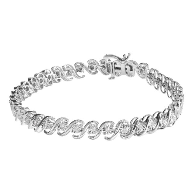 .925 Sterling Silver 1/4 Cttw Miracle Set Diamond and Beaded 7.25" Tennis Bracelet (I-J Color, I2-I3 Clarity) For Sale