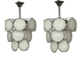 Mid-Century Modern Style Small White Murano Glass Disk Chandeliers / Pendants For Sale