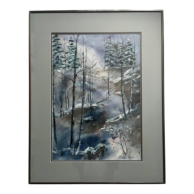 Vintage Itsu Arita Watercolor Painting Trees in the Forest Framed Signed Art For Sale
