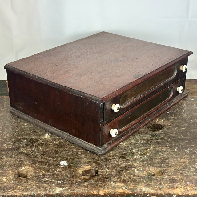 Brown Antique Walnut Spool Cabinet With Two Drawers For Sale - Image 8 of 12