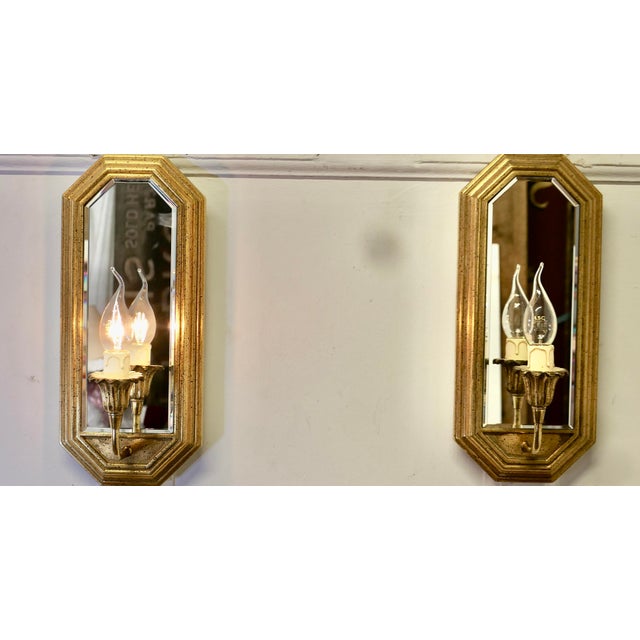 A Pair of Art Deco Style Girandole Wall Mirror Lights A superb pair of French Petite Art Deco Girandole wall mirrors....