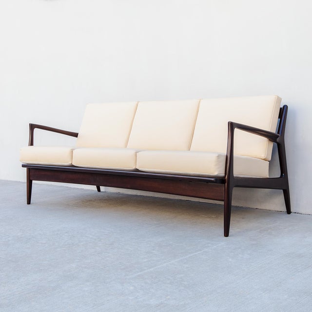 Mid-Century Modern Restored Ib Kofod-Larsen for Selig Danish Modern Three Seat Sculptural "Blade" Sofa in Leather For Sale - Image 3 of 18