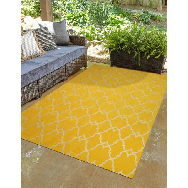 8x10 Xena Timeless Yellow Geometric Trellis Modern Hand Knotted Wool Carpet Rug For Sale In New York - Image 6 of 7