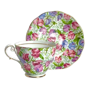 Vintage Sweet Pea Tea Cup & Saucer, April Birthday Flower of the Month, Royal Standard Bone China, England