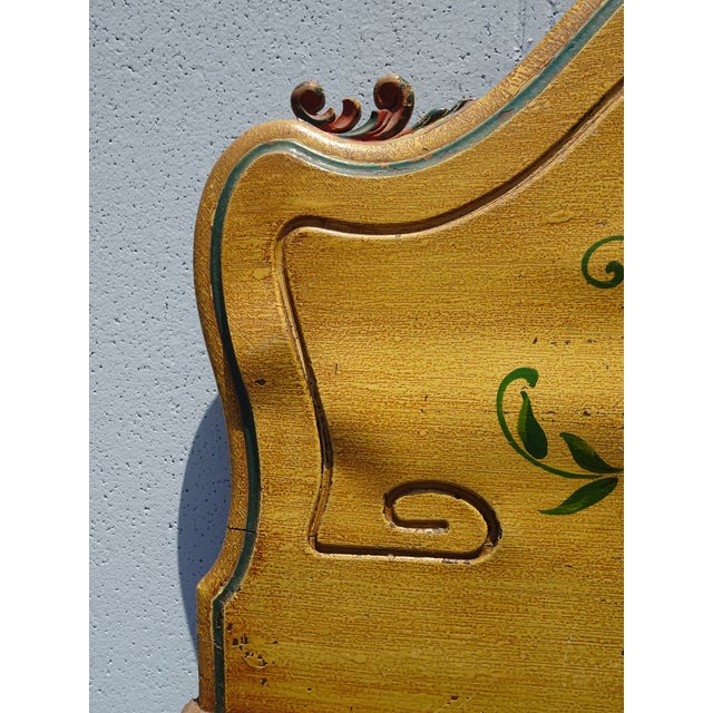 Pair Vintage French Provincial Hand Painted Gold Floral Twin Headboards W Rails For Sale - Image 11 of 16