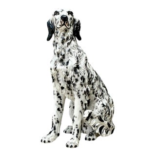 Vintage Italian Black and White Glazed Ceramic Dog Statue For Sale