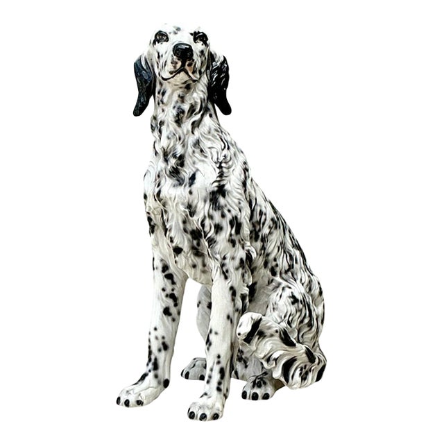 Vintage Italian Black and White Glazed Ceramic Dog Statue For Sale