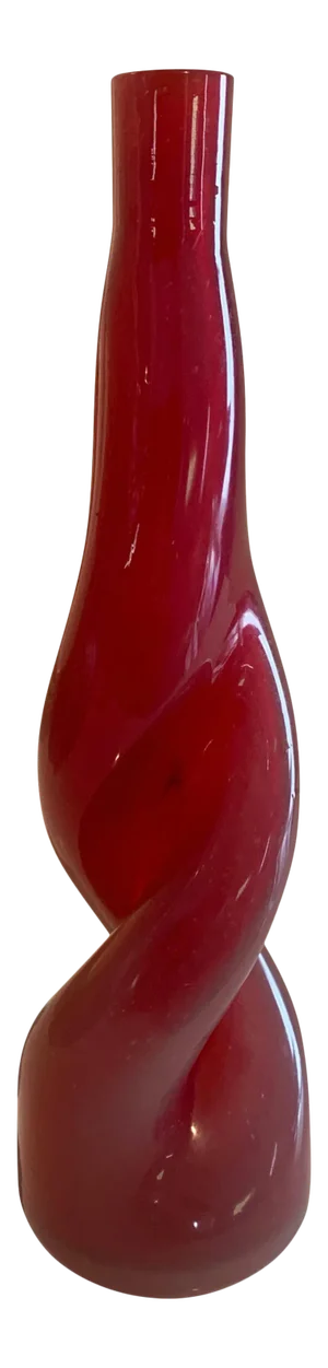 Thick Twisted Red Art Glass Bud Vase